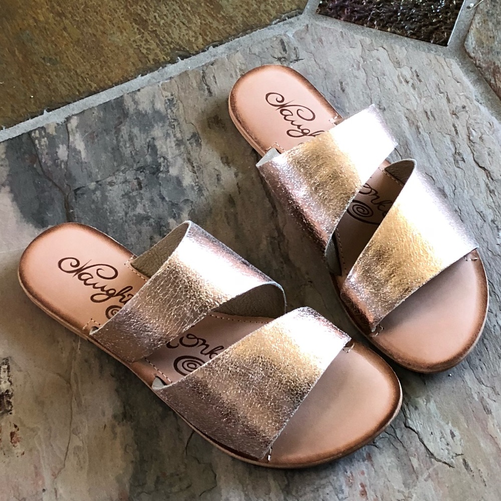 🍃💕NIB Naughty Monkey Rose Gold Leather Sandals
